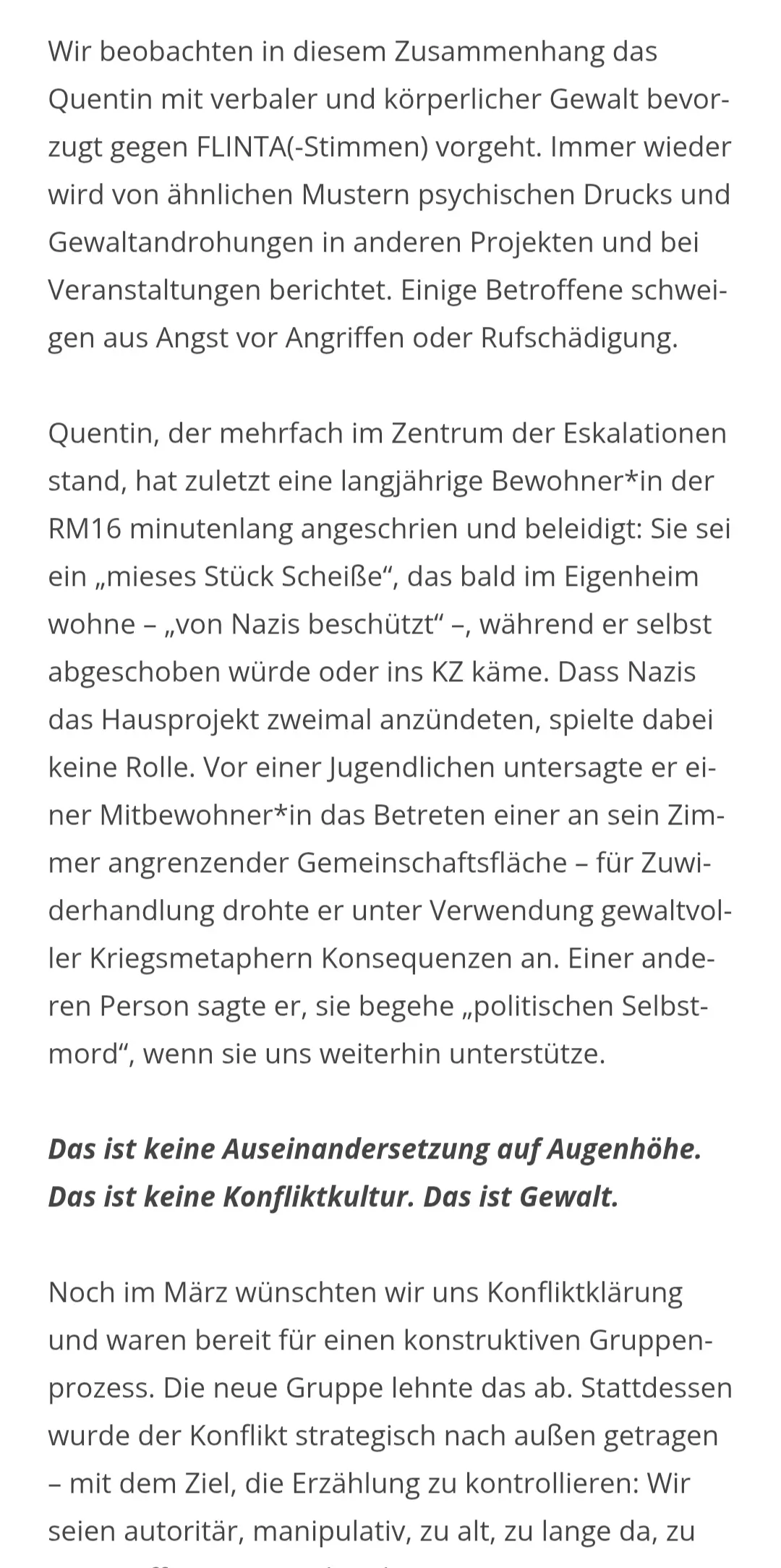 Screenshot Rm16 Blogbeitrag Wenn Solidarität zur Maske wird – ein Aufruf aus der RM16