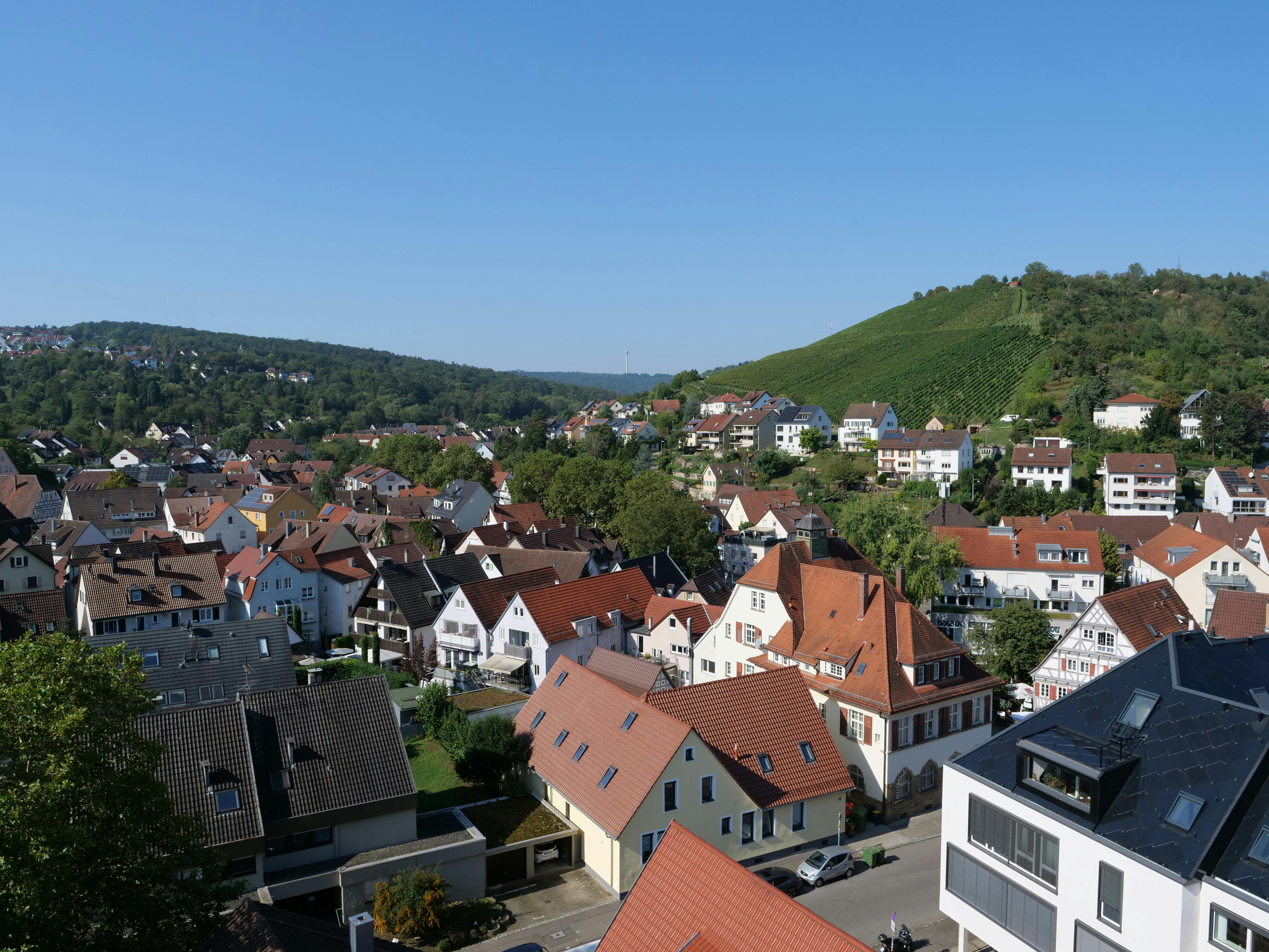Blick vom Turm der Kreuzkirche über Hedelfingen bis zum Fernsehturm. Foto: Jürgen Brand