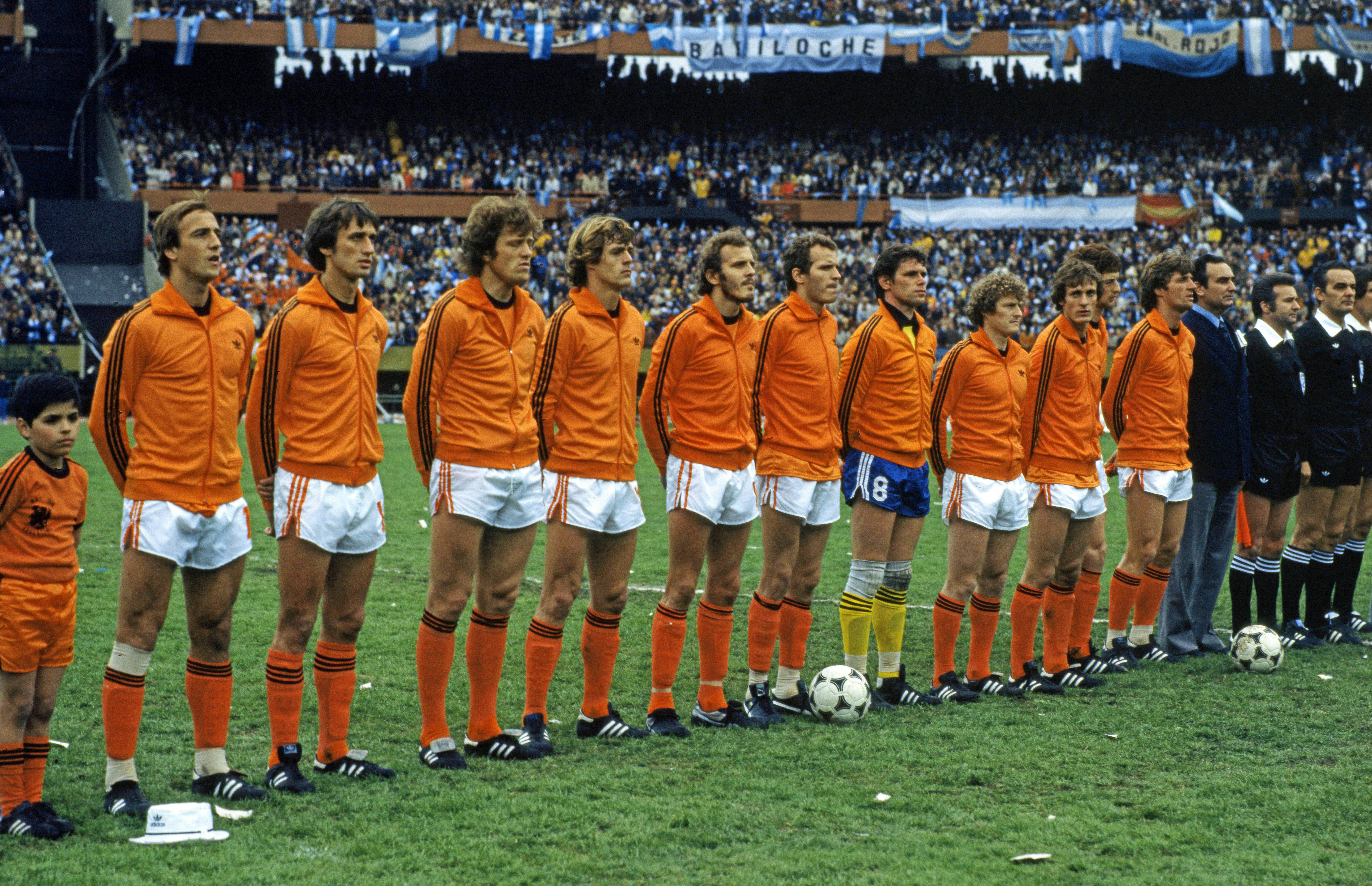 Aufstellung der niederländischen Nationalmannschaft vor dem WM-Finale 1978 in Argentinien.