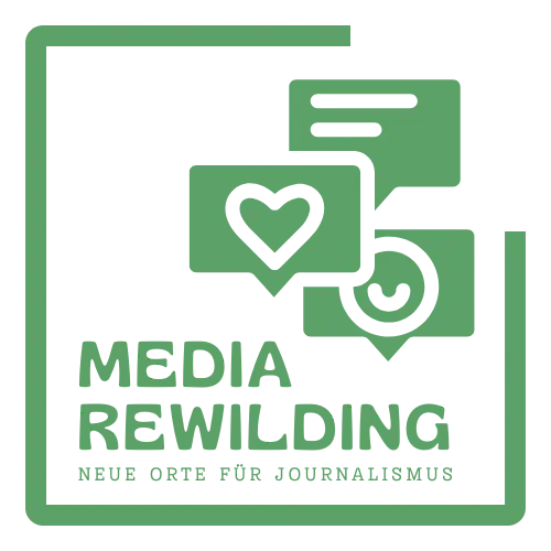 Grünes Logo von Media Rewilding zeigt Sprechblasen in einem offenen Quadrat.