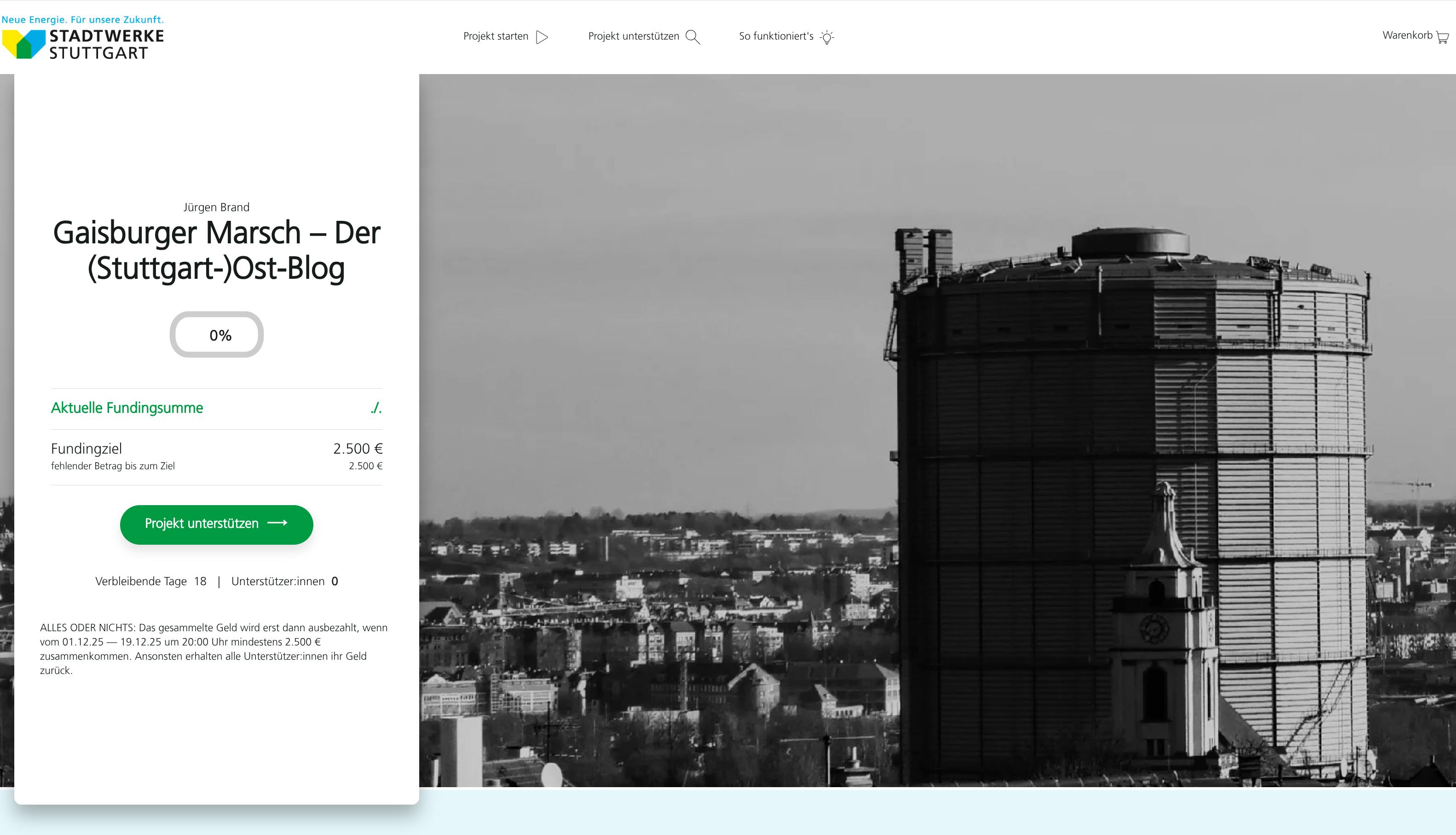 „Gaisburger Marsch” per Crowdfunding unterstützen! Damit vor allem die beiden wöchentlichen Newsletter aus und für Stuttgart-Ost auch 2026 für alle kostenlos bleiben können.