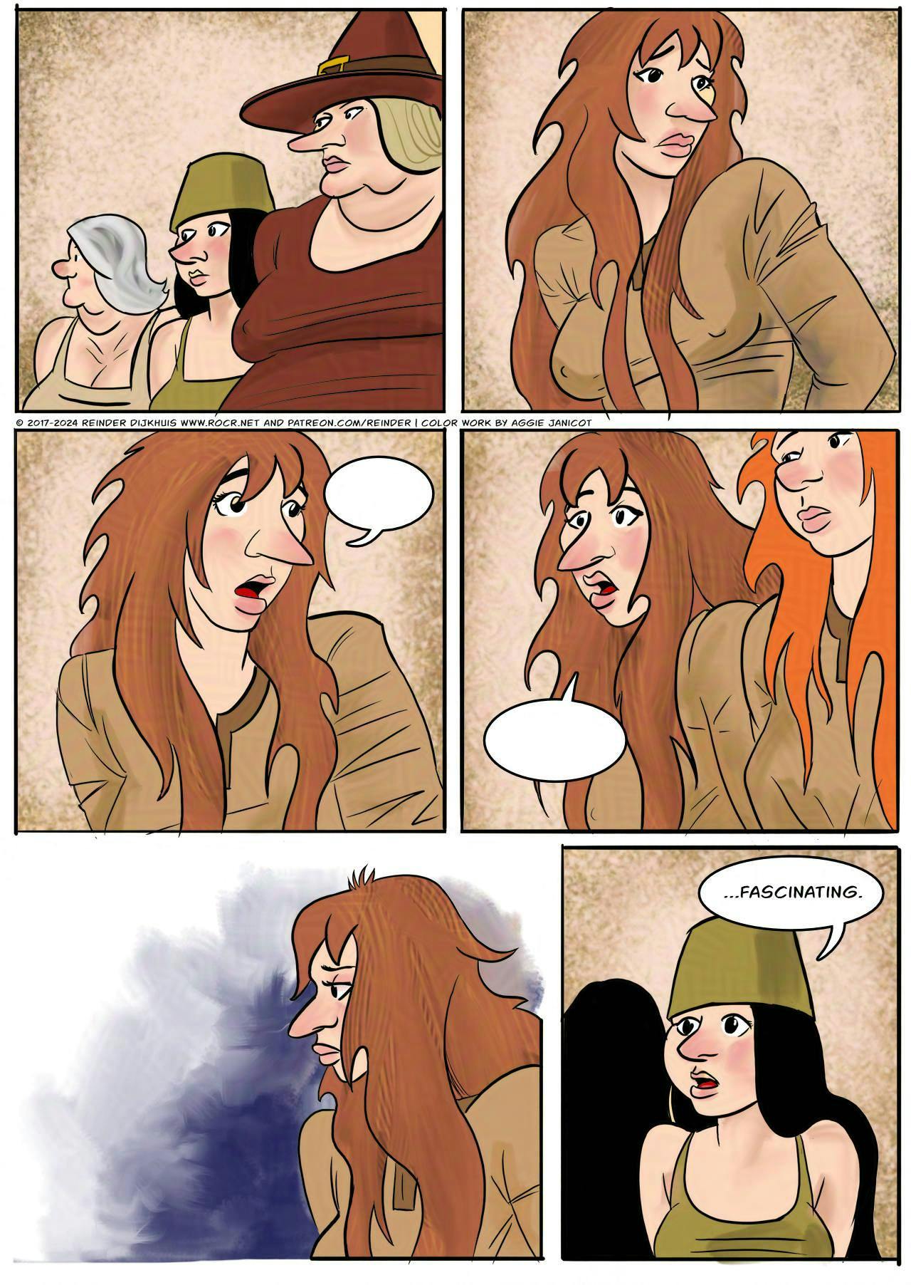 Panel 1.
Atra, Marion and Shireen look at the Feral. 

Panel 2.
The Feral looks back at them. 

Panel 3. 
The Feral tries to speak, but no sound comes out. 

Panel 4.
The Feral tries to speak, but no sound comes out. 

Panel 5.
The Feral gives up.

Panel 6.
Marion: ... Fascinating.