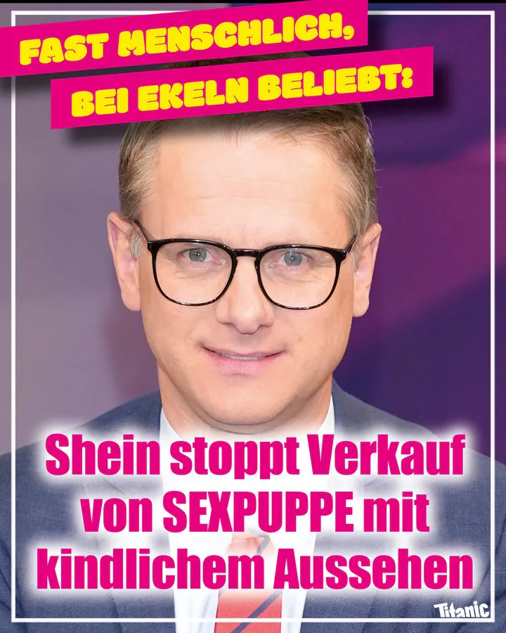 Carsten Linnemann schaut in die Kamera und lächelt verhalten, dazu der Text: "Fast menschlich, bei Ekeln beliebt: Shein stoppt Verkauf von Sexpuppe mit kindlichem Aussehen."