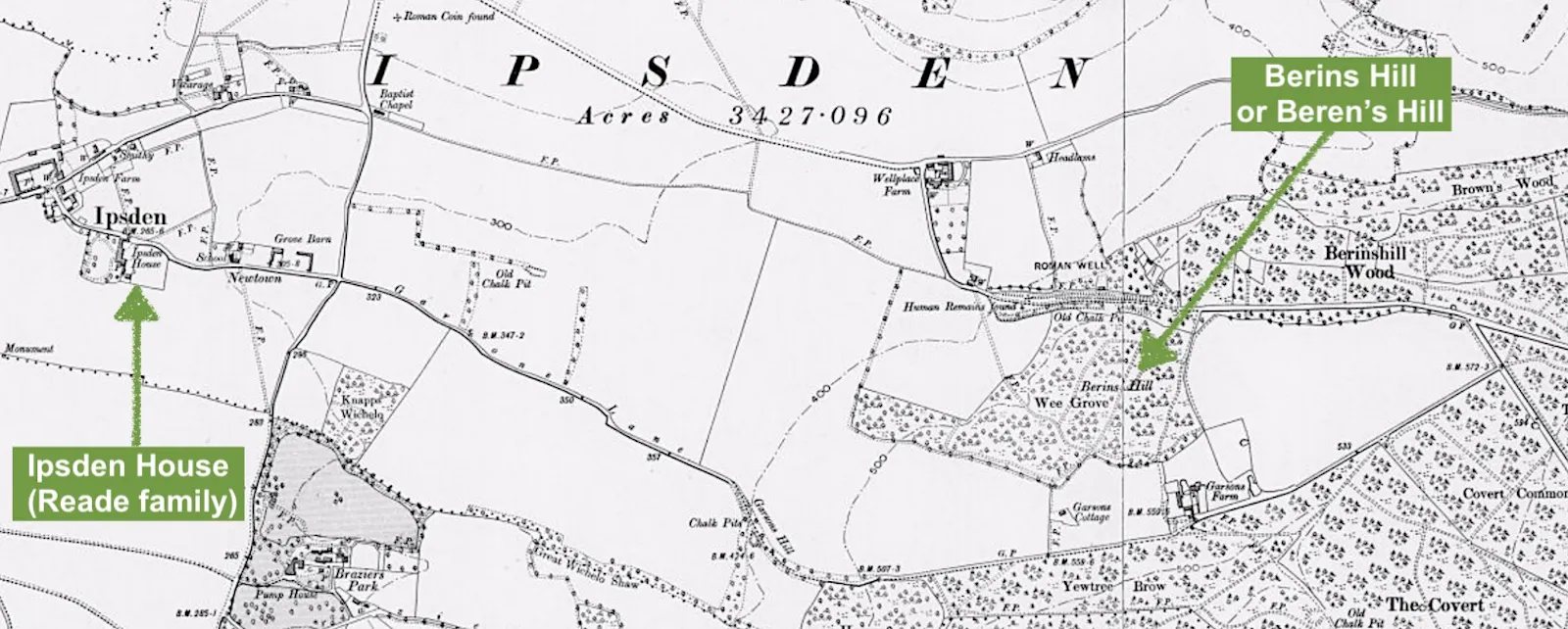 Ipsden House and Beren's Hill, 6-inch Ordnance Survey map 1888–1913