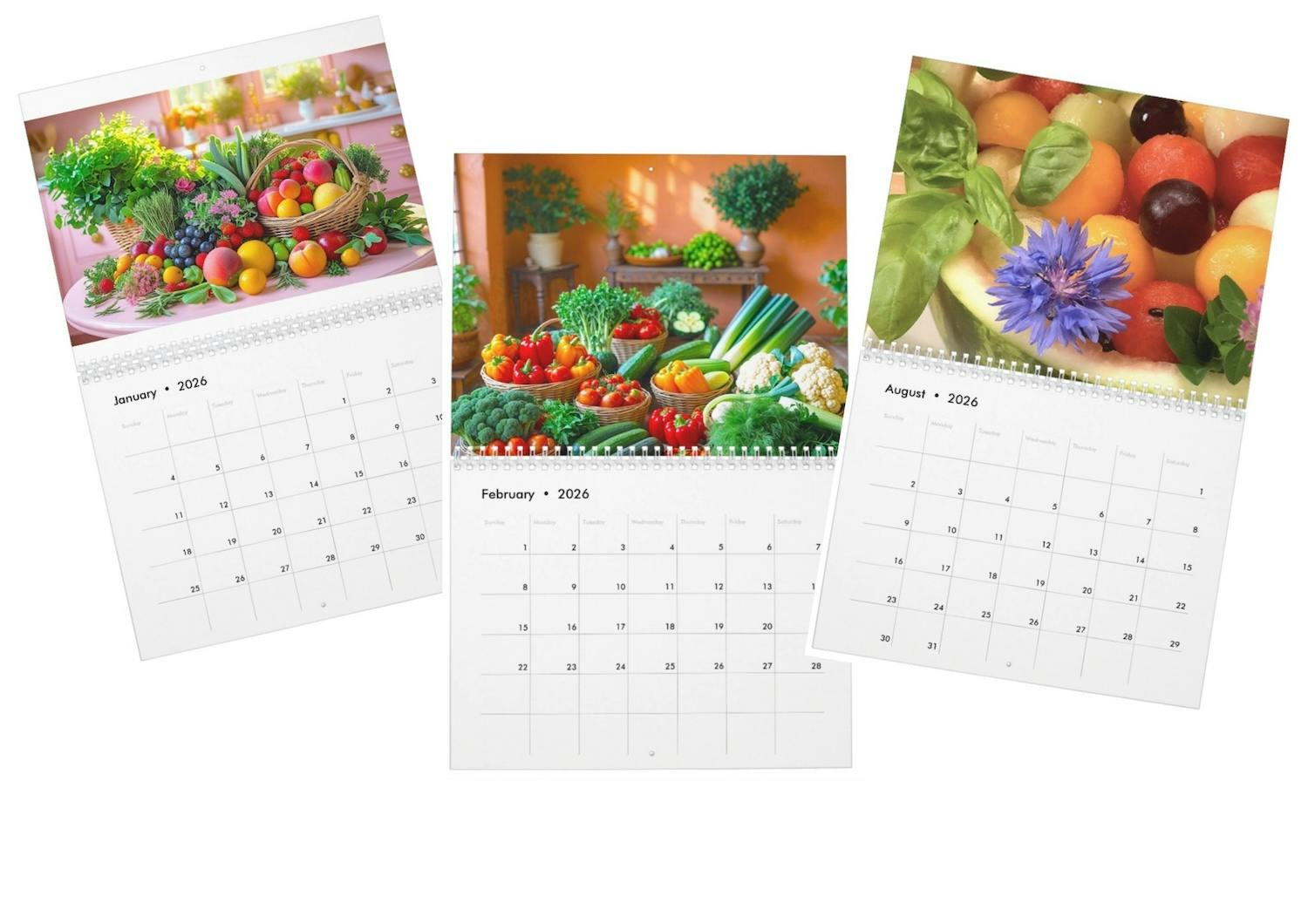 Lassen Sie sich jedes Jahr wieder auf's Neue von schönen Früchte und Gemüse Photos täglich dazu inspirieren, viel feines frisches Obst und Gemüse genüsslich in Ihren glücklichen Alltag zu integrieren.

Auf ein glückliches, genüssliches, segensreiches und wunderschönes neues Jahr 2025 - voller frischer Früchte und Gemüse.

Herzlichen Dank für Ihren sehr geschätzten Einkauf und wir wünschen Ihnen viel Freude mit Ihrem schönen neuen Kalender 2026 !

Es grüsst Sie freundlich,
Rohchoschtland Schlaraffenland,
Daniela Elia