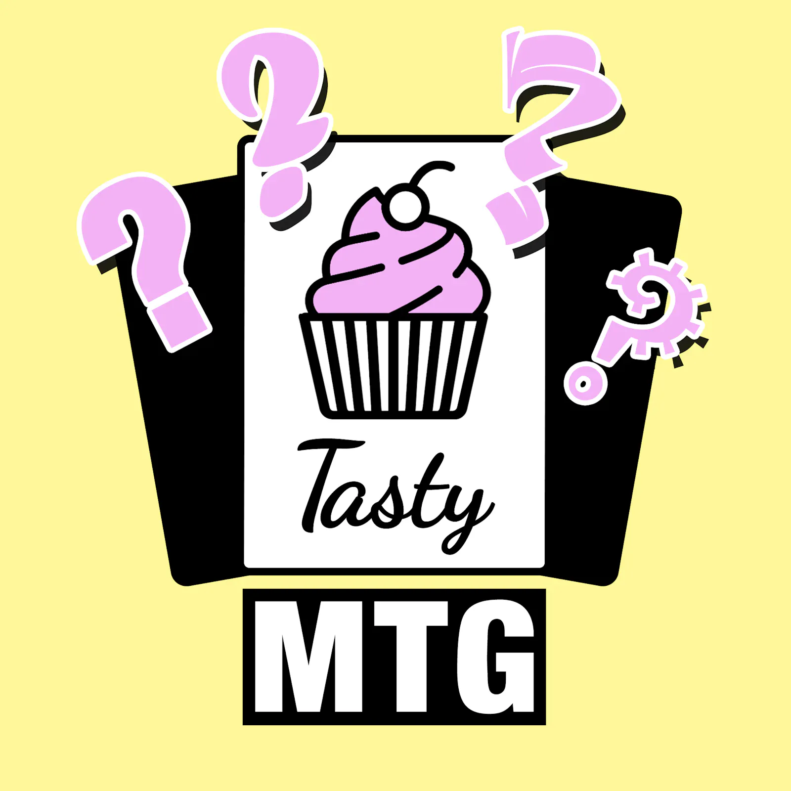 Das Cover zur aktuellen Folge: Jede Menge Fragezeichen fliegen um den Tasty-Cupcake herum.