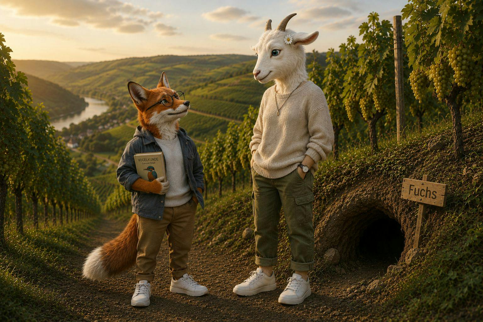 KI-generiertes Bild einer Ziege mit einem Fuchs