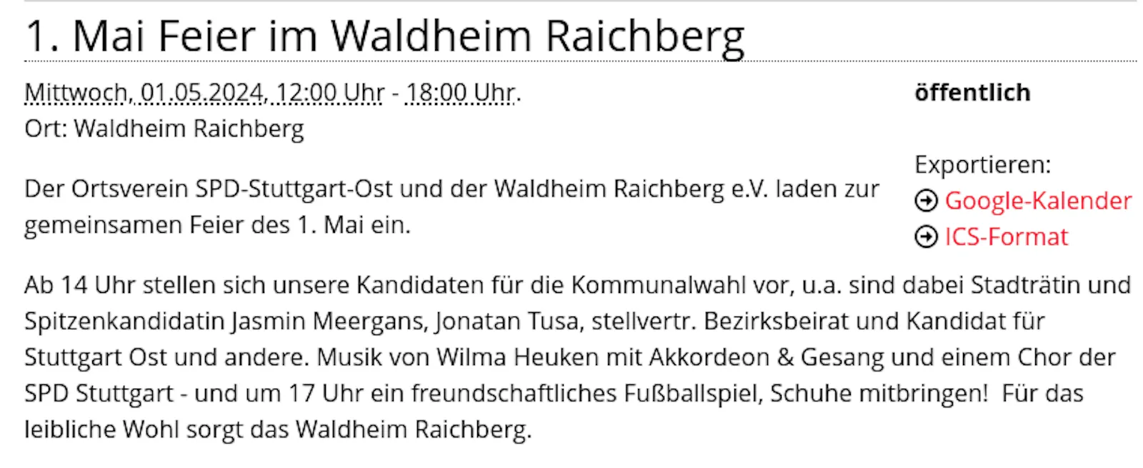 Wahldheim Raichberg SPD Stuttgart-Ost