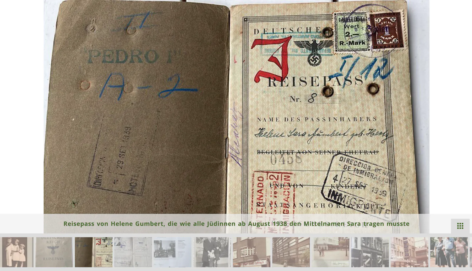 Reisepass von Helene Gumbert mit eingestempeltem roten J und Hakenkreuz