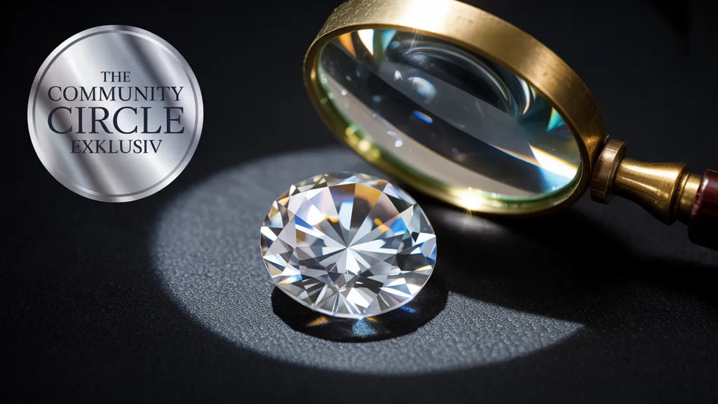 Diamant unter Lupe als Symbol für lukrative Affiliate-Nischen und High-Ticket Partnerprogramme. The Community Circle exklusiver Guide.