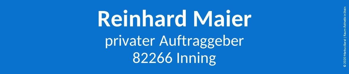Weiße Schrift auf blauem Grund: Privater Auftraggeber, 82266 Inning