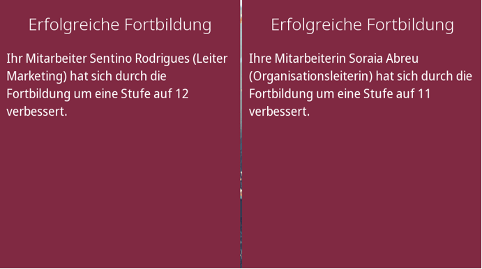 Zeigt die Meldung nach einer erfolgreichen Mitarbeiter-Fortbildung.