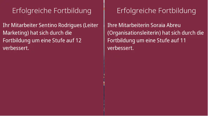 Zeigt die Meldung nach einer erfolgreichen Mitarbeiter-Fortbildung.