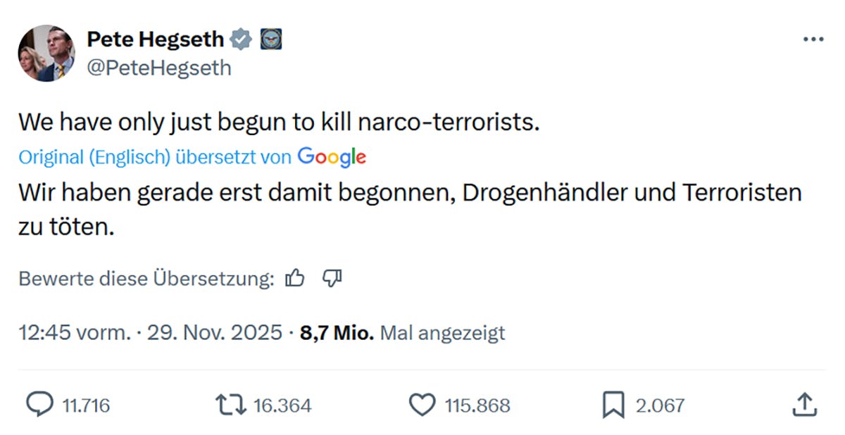 "Wir haben gerade erst damit begonnen, Drogenhändler und Terroristen zu töten"