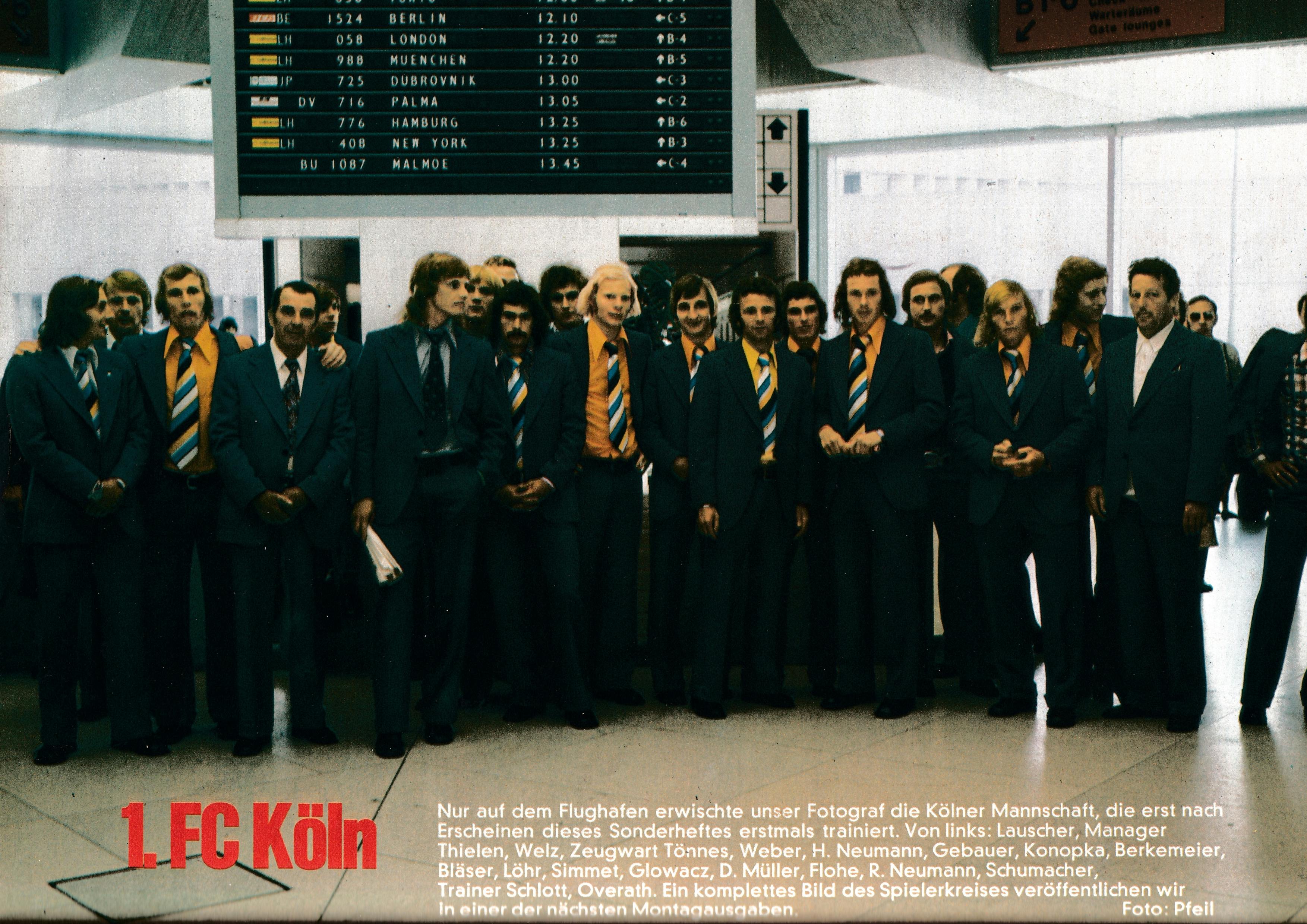 Foto aus dem Kicker Sonderheft 1973/74 1. FC Köln am Flughafen
