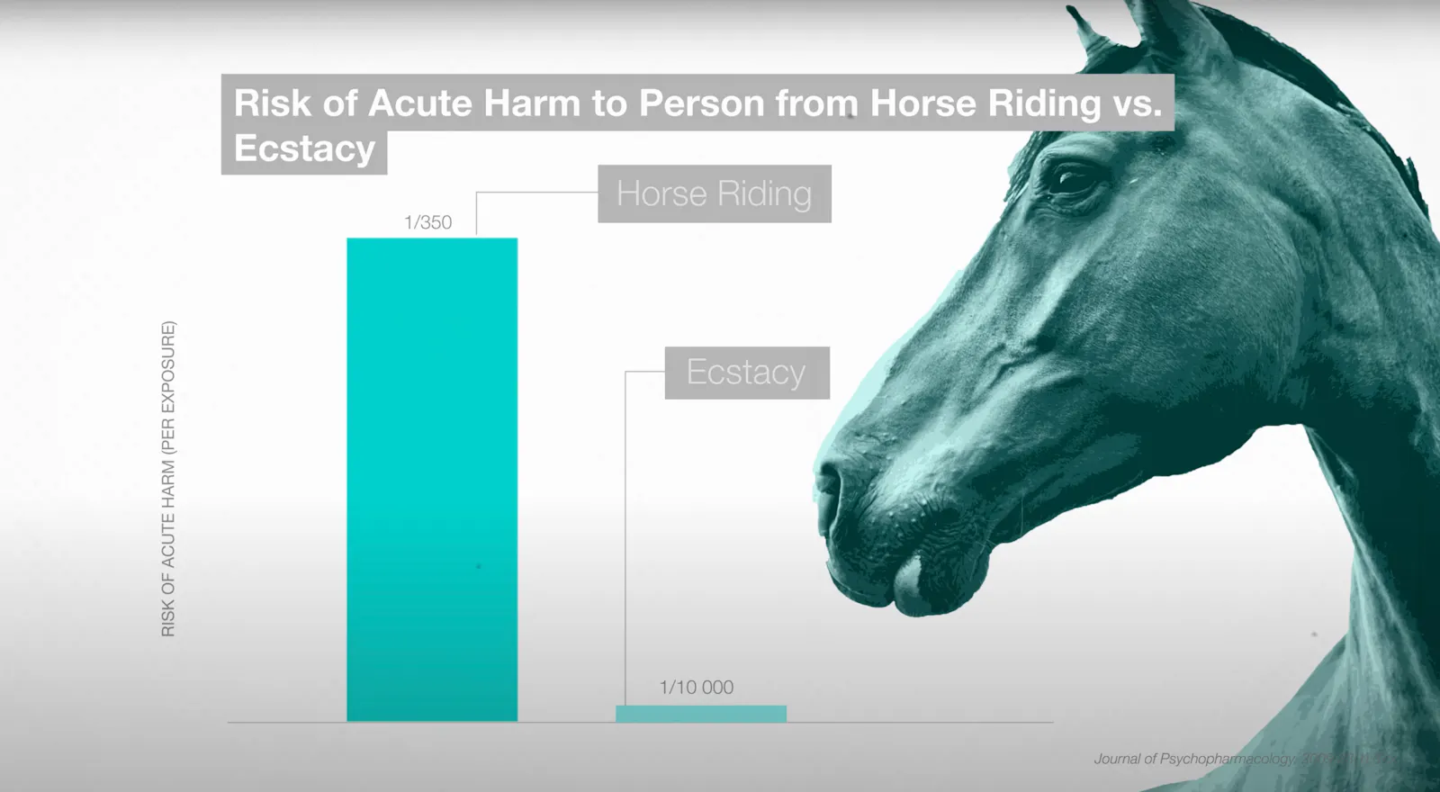 Grafik: Risiken des Reitsports verglichen mit den Risiken des Ecstasy Konsums