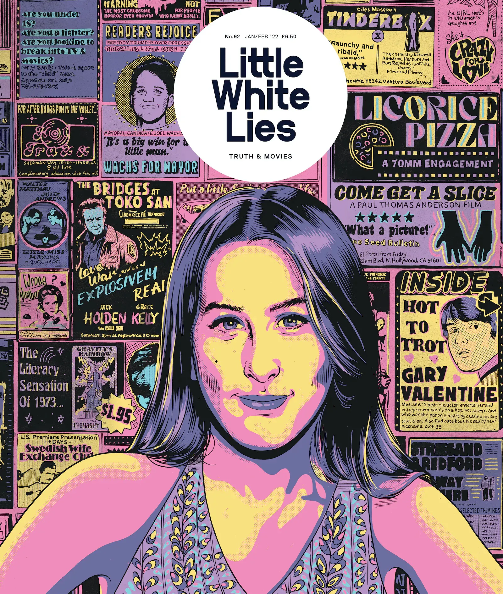 A Little White Lies magazine cover, featuring an illustration of Alana Haim from the film Licorice Pizza.