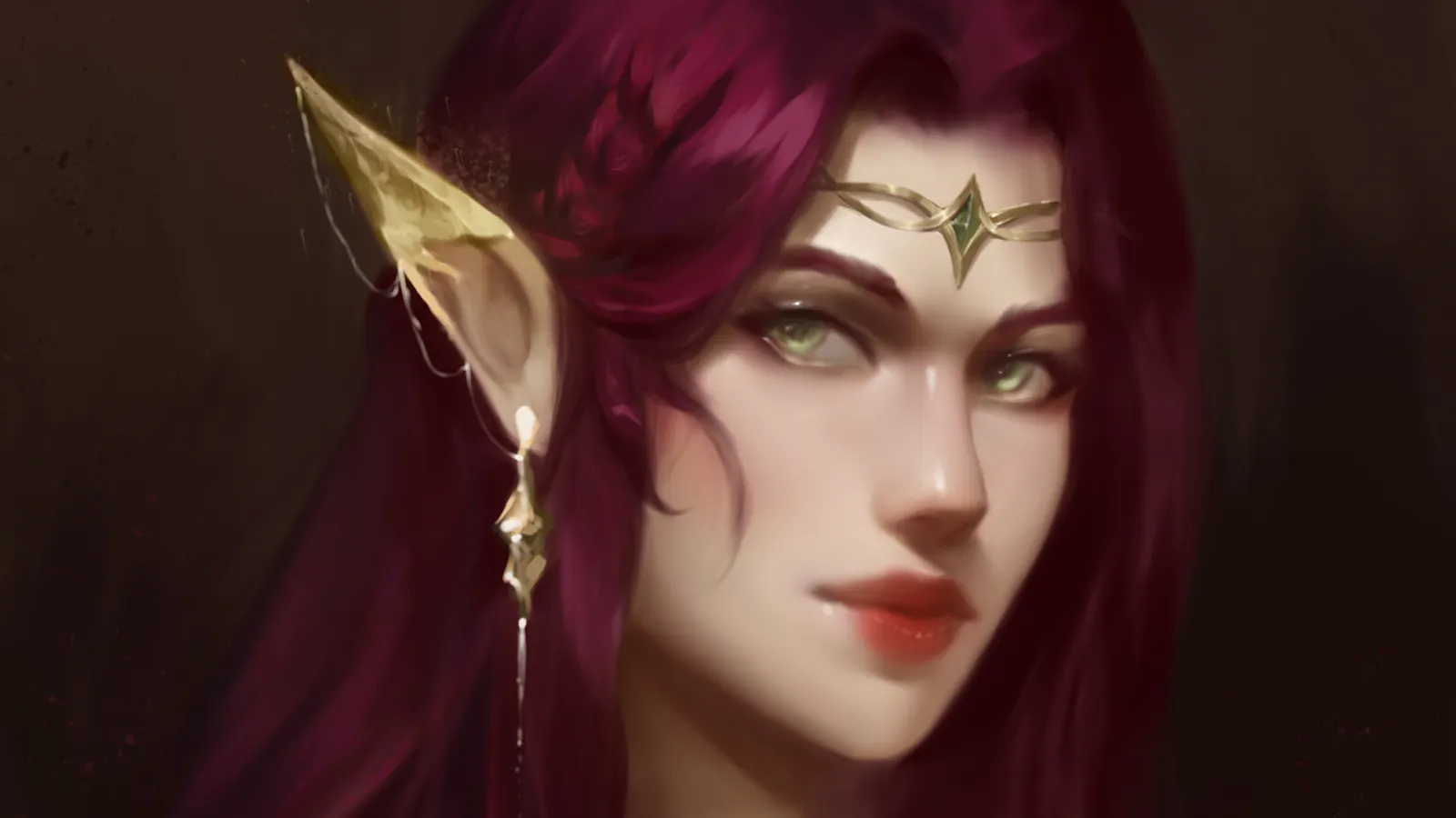 Ein Bild einer royalen Elfin mit roten Haaren.