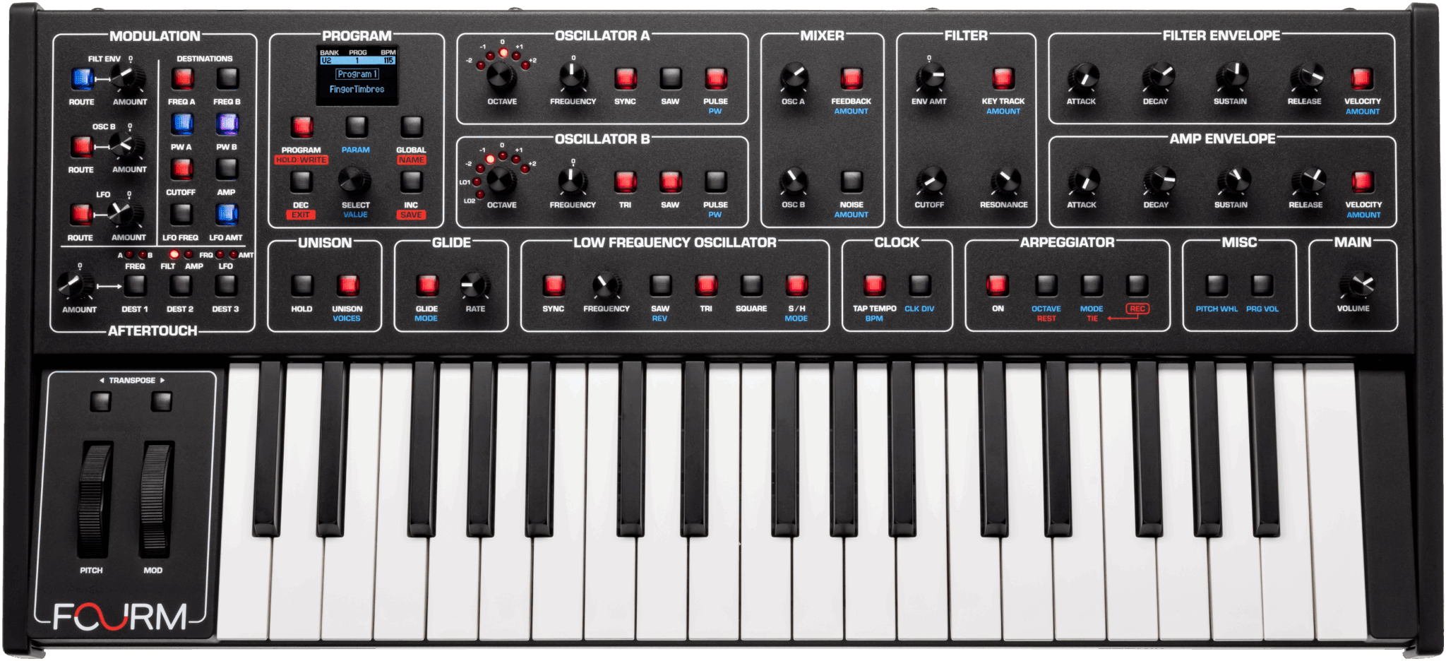 Sequential Fourm vier stimmiger analoger polyphoner Synthesizer