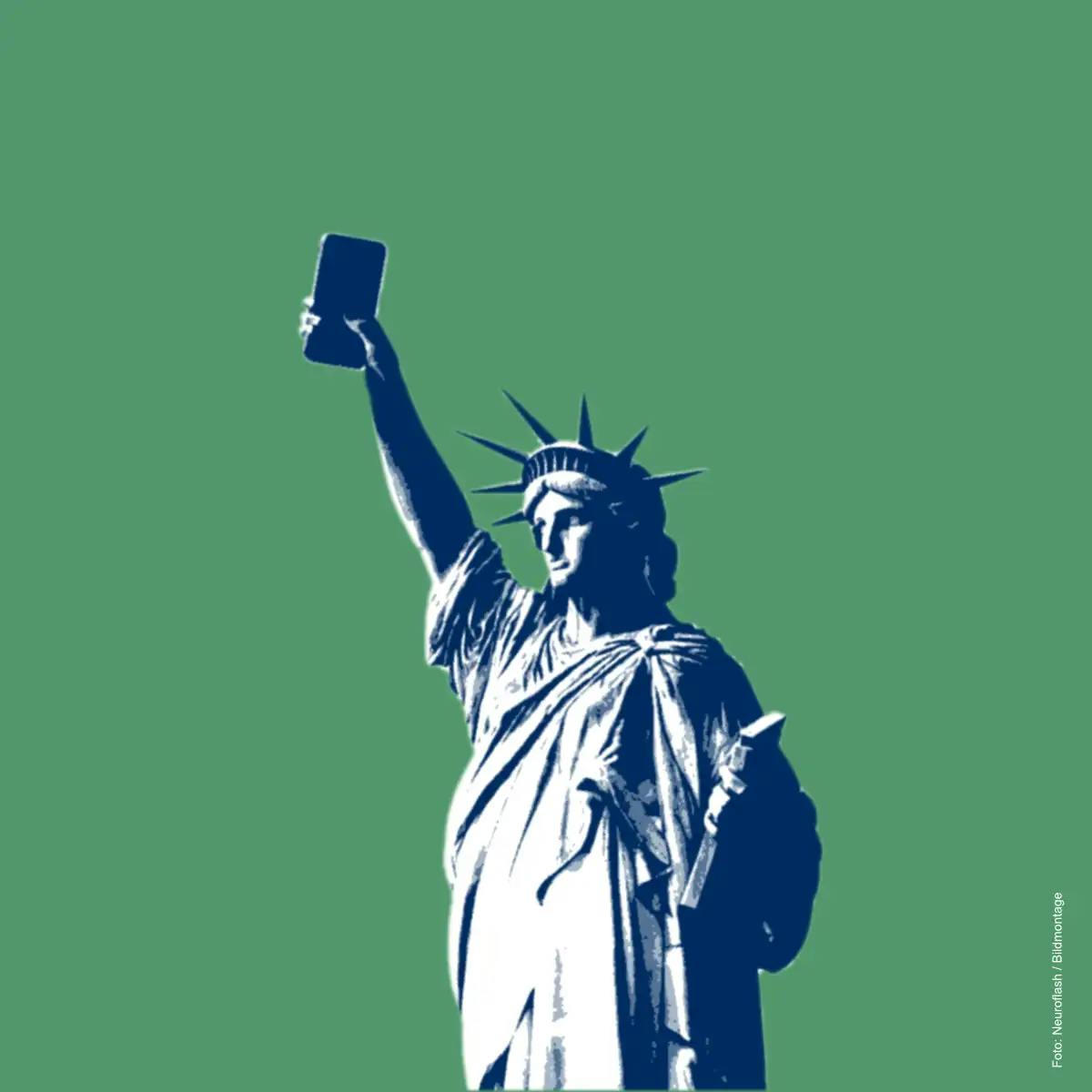[Die Freiheitsstatue hält ein - natürlich Big-Tech-freies - Smartphone in die Höhe]