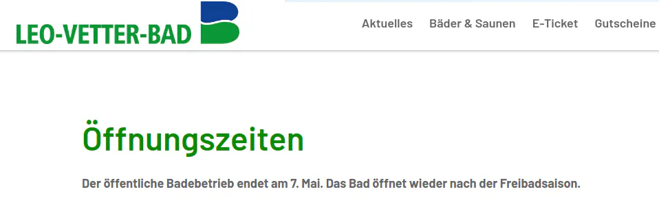 Hinweis auf der Webseite des Leo-Vetter-Bads.