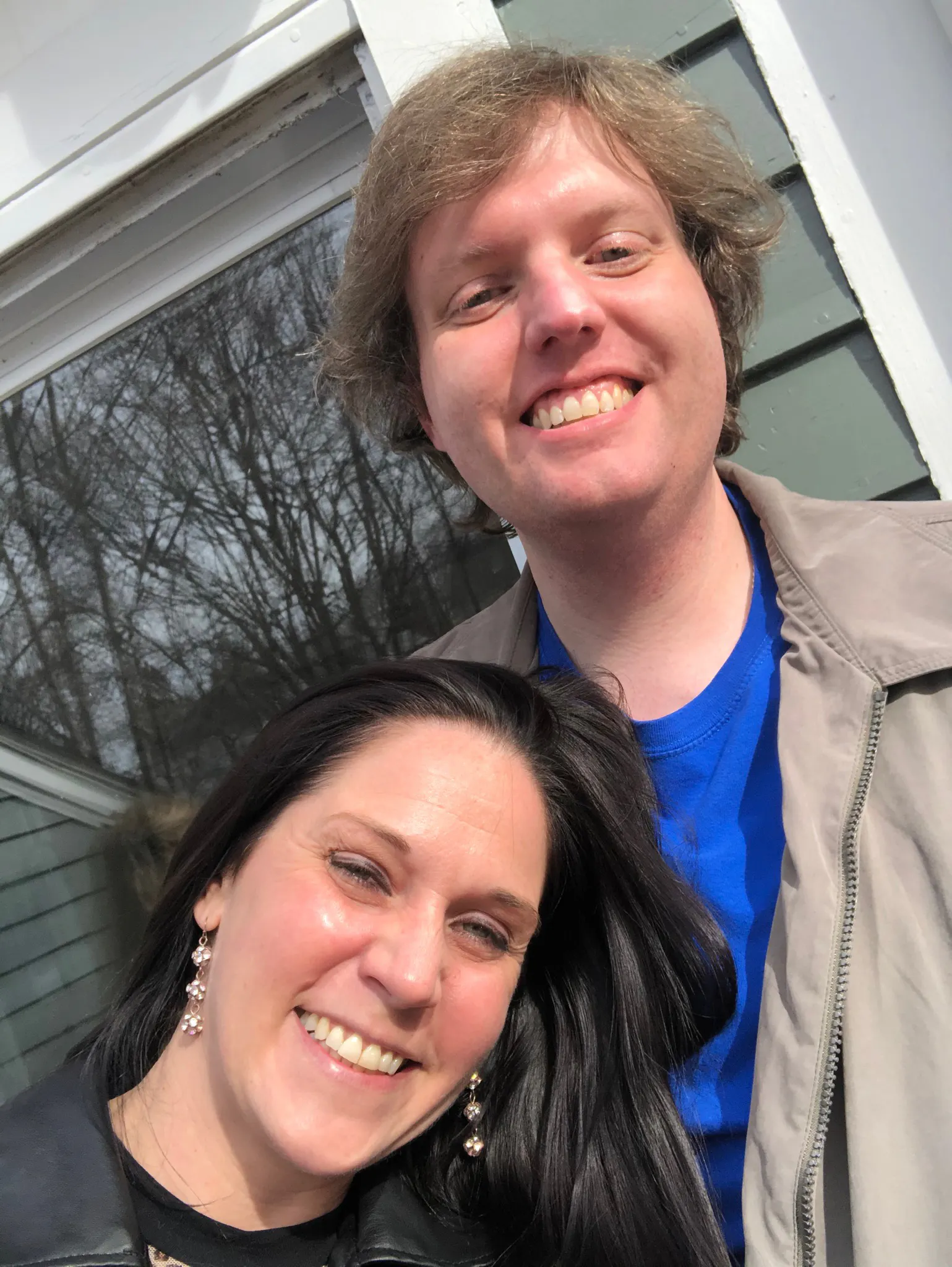 Danielle and I in March of 2020 as the lockdown began. She's wearing a grey jacket and black shirt. I'm on the right wearing a blue shirt, a green windbreaker and smiling like goof.