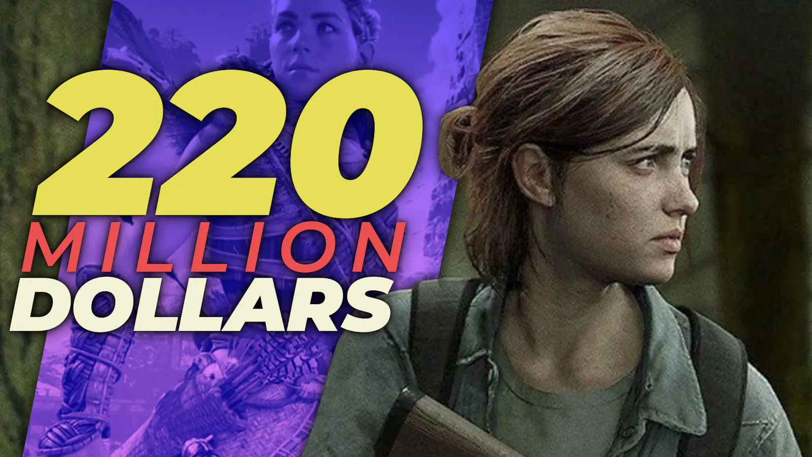 Eliie aus The Last of Us Part 2 und Aloy aus Horizon Forbidden West mit der Aufschrift 220 Million Dollars
