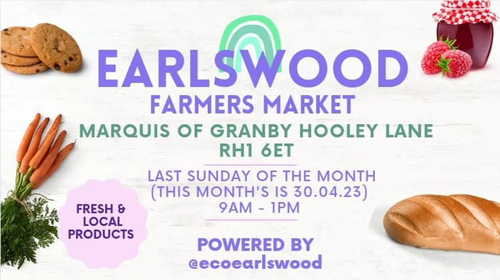 Earlswood Farmers Market poster for April 2023