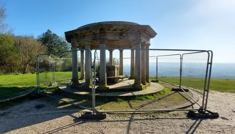 Inglis Memorial with fencing, Colley Hill, Reigate