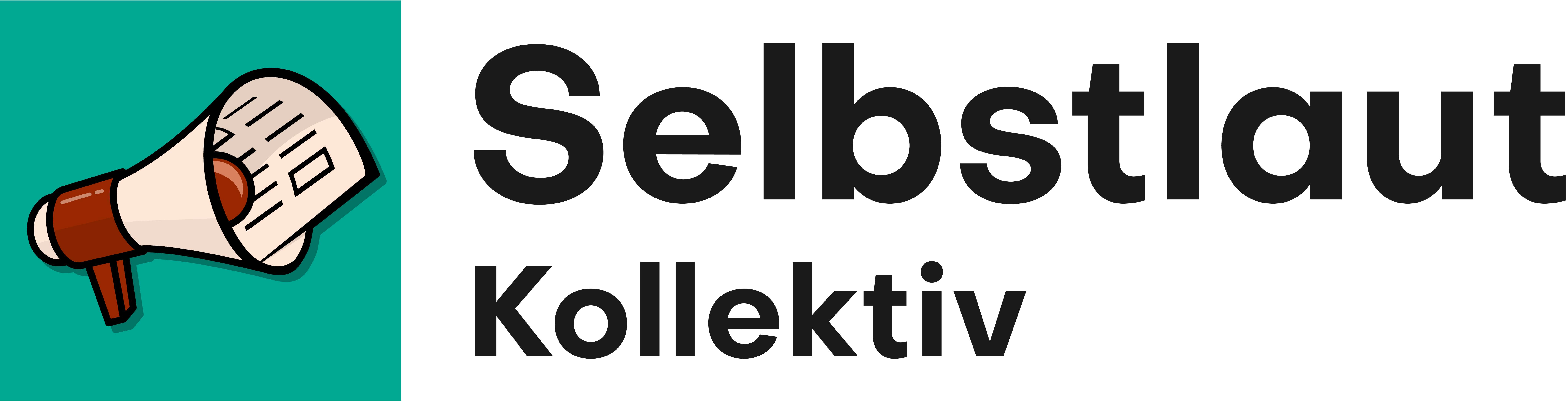 Das Logo des Selbstlaut Kollektivs, eine zusammengerollte Zeitung als Schirm eines Megafons.