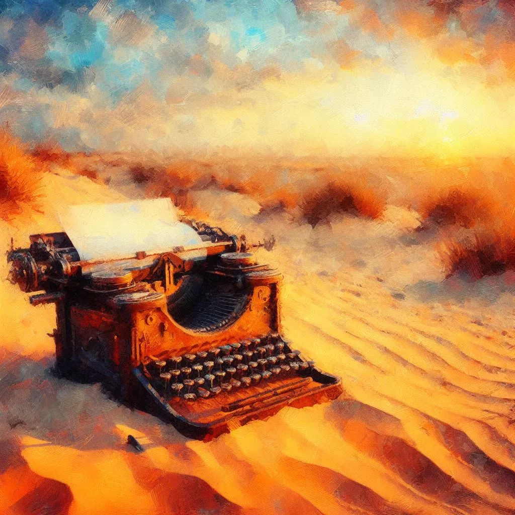 Rostige Schreibmaschine im Wüstensand