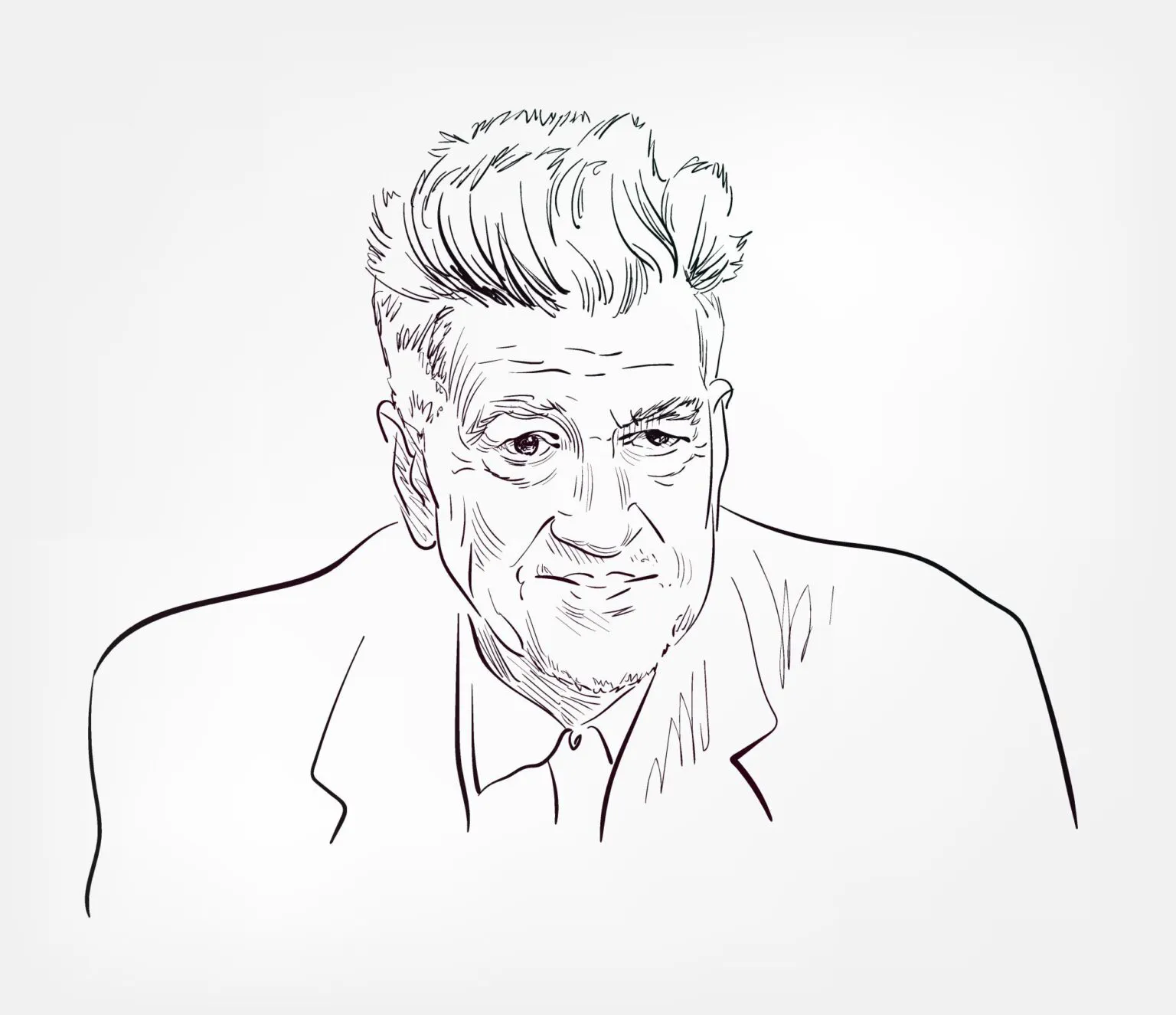 Eine Porträtzeichnung von dem berühmten Regisseur David Lynch, der im Januar mit 78 Jahren gestorben ist.