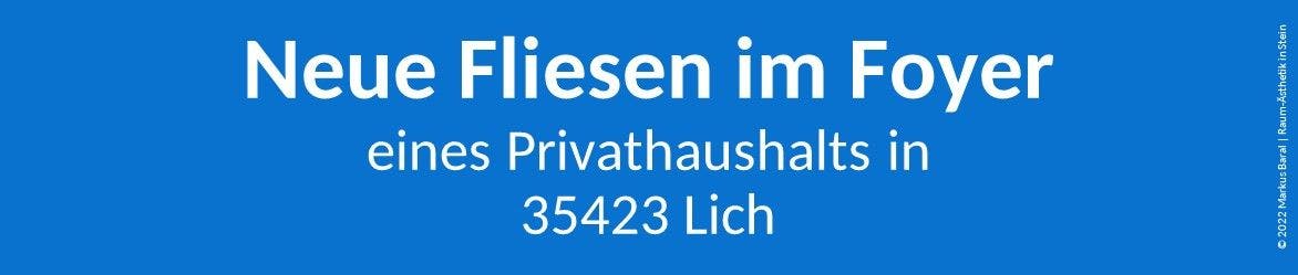 Weiße Schrift auf blauem Grund mit Angaben zur Kundschaft in Lich.