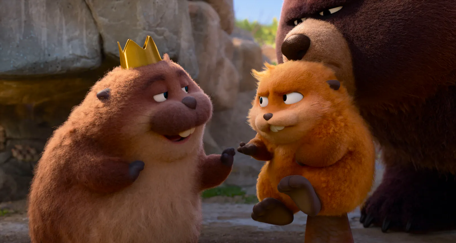 König, Grizzly und Mabel in HOPPERS //© 2026 Disney/Pixar. All Rights Reserved.