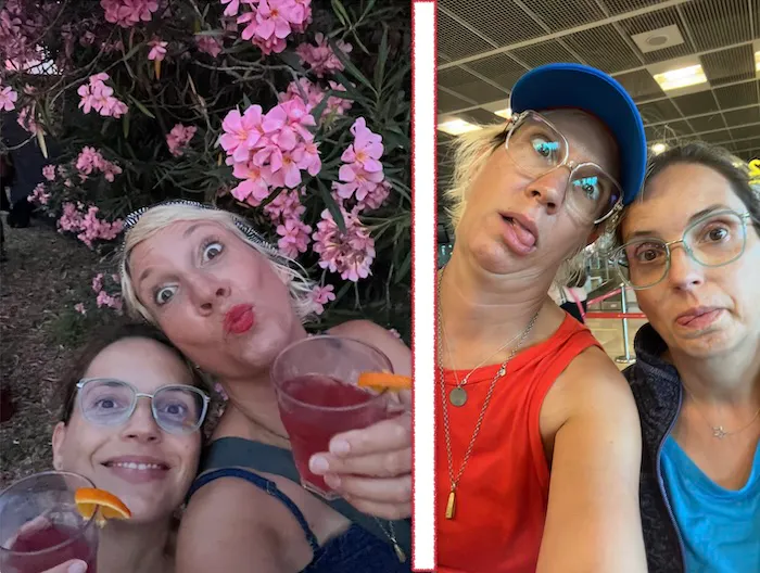 Christine Piontek und ihre Schwester vor dem Abflug und bei der Nachricht, dass der Flug gestrichen wurde.