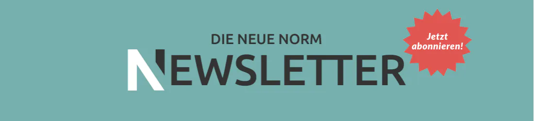 Das Logo vom Die Neue Norm Newsletter. Daneben der Hinweis "jetzt abonnieren!"