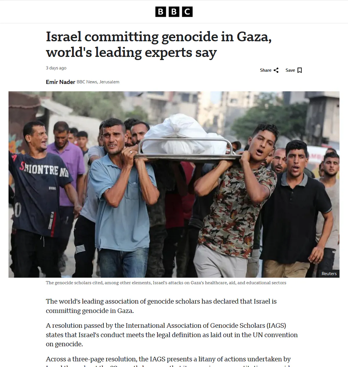 Screenshot des Beitrags der BBC