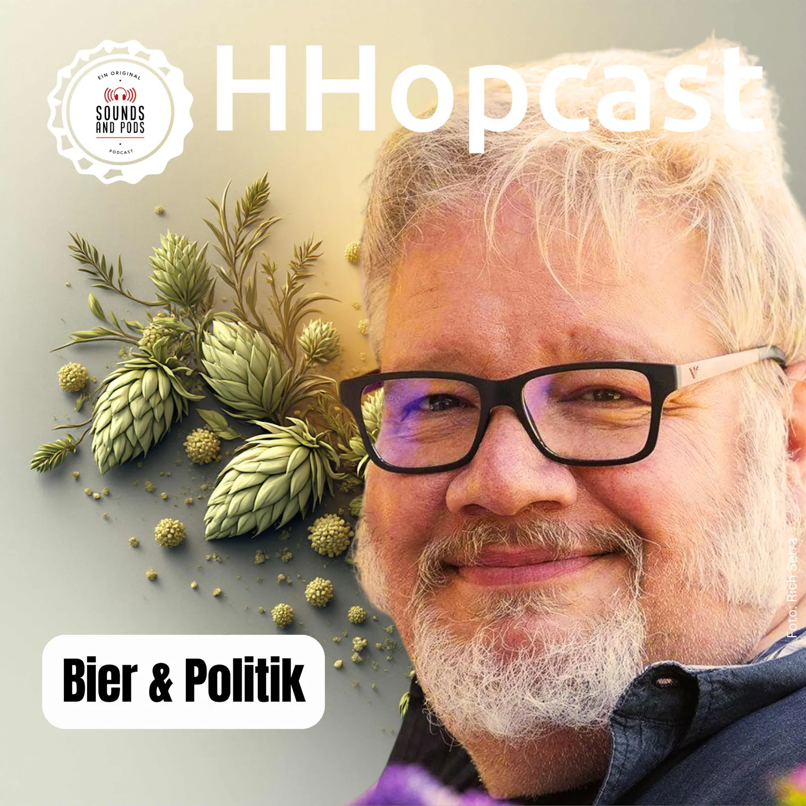 Martin Rolshausen Porträt, Hintergrund KI generiert, darauf die Schrift: Bier & Politik