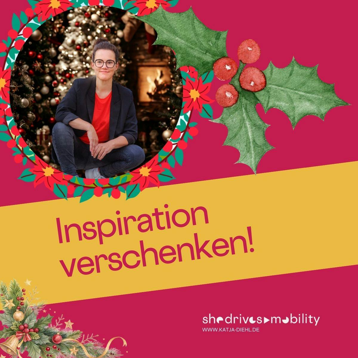 Gelb rotes Sharepic - Text: Inspiration verschenken.