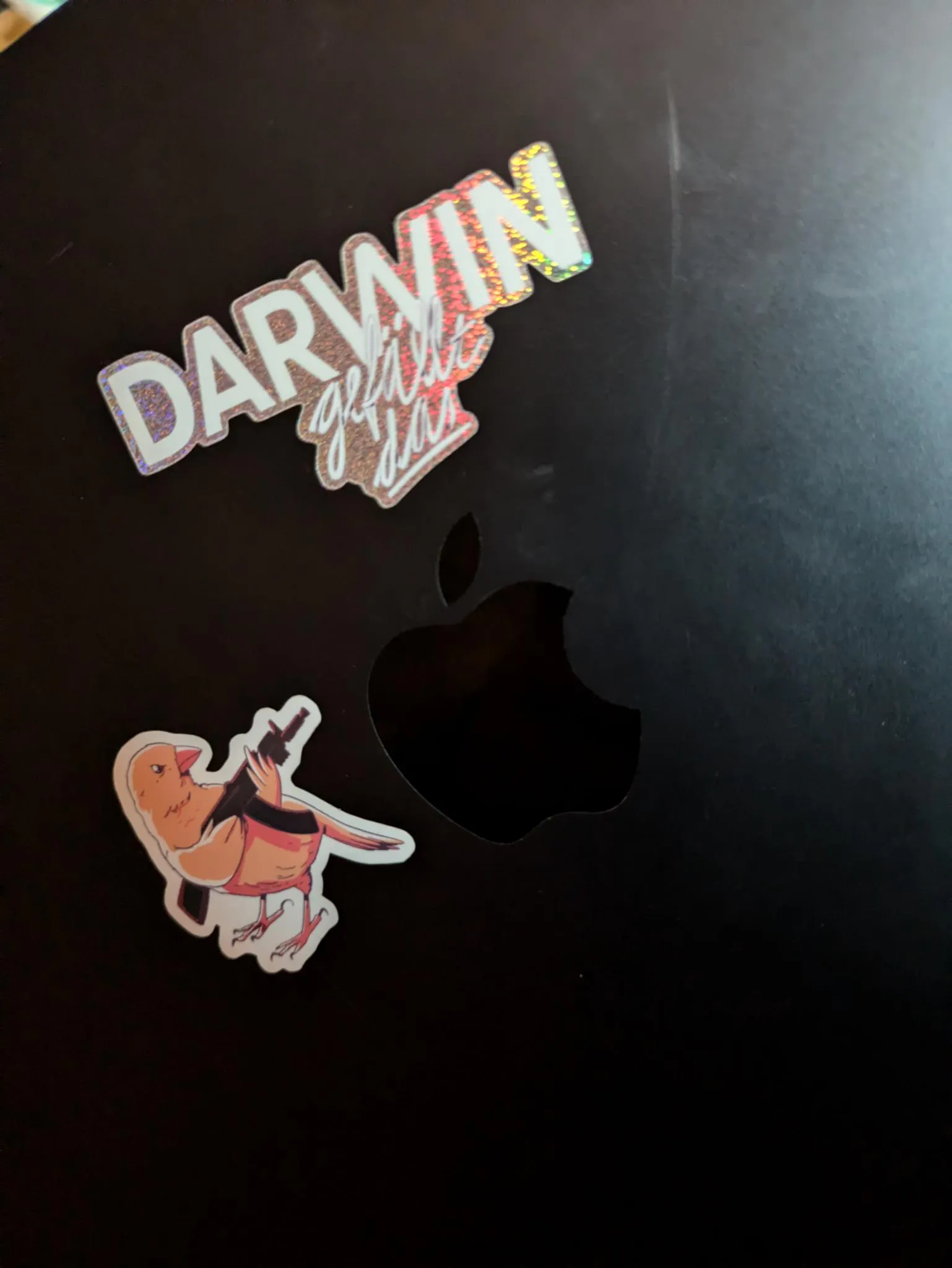 Die Sticker auf meinem Notebook... bitte entschuldigt die Flecken, ich arbeite hier jeden Tag hart an neuen Folgen für euch