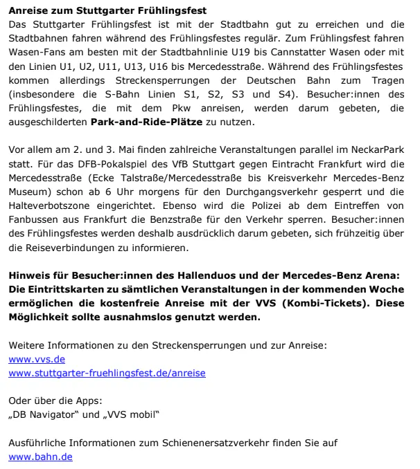 Anfahrt zum Wasen, Infos von in.Stuttgart