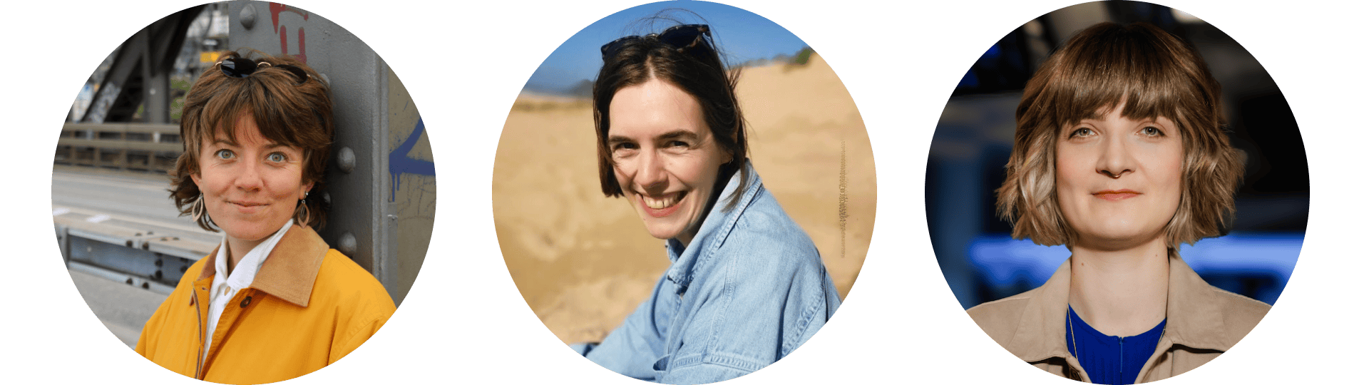 Drei Porträt-Fotos zeigen Jana Rogmann, Linda Tonn und Sara Schurmann. Jana hat kurze braune Haare und trägt eine gelbe Jacke. Linda sitzt am Strand und trägt eine Jeansjacke. Sara trägt einen Bob mit Pony und eine beige Jacke.