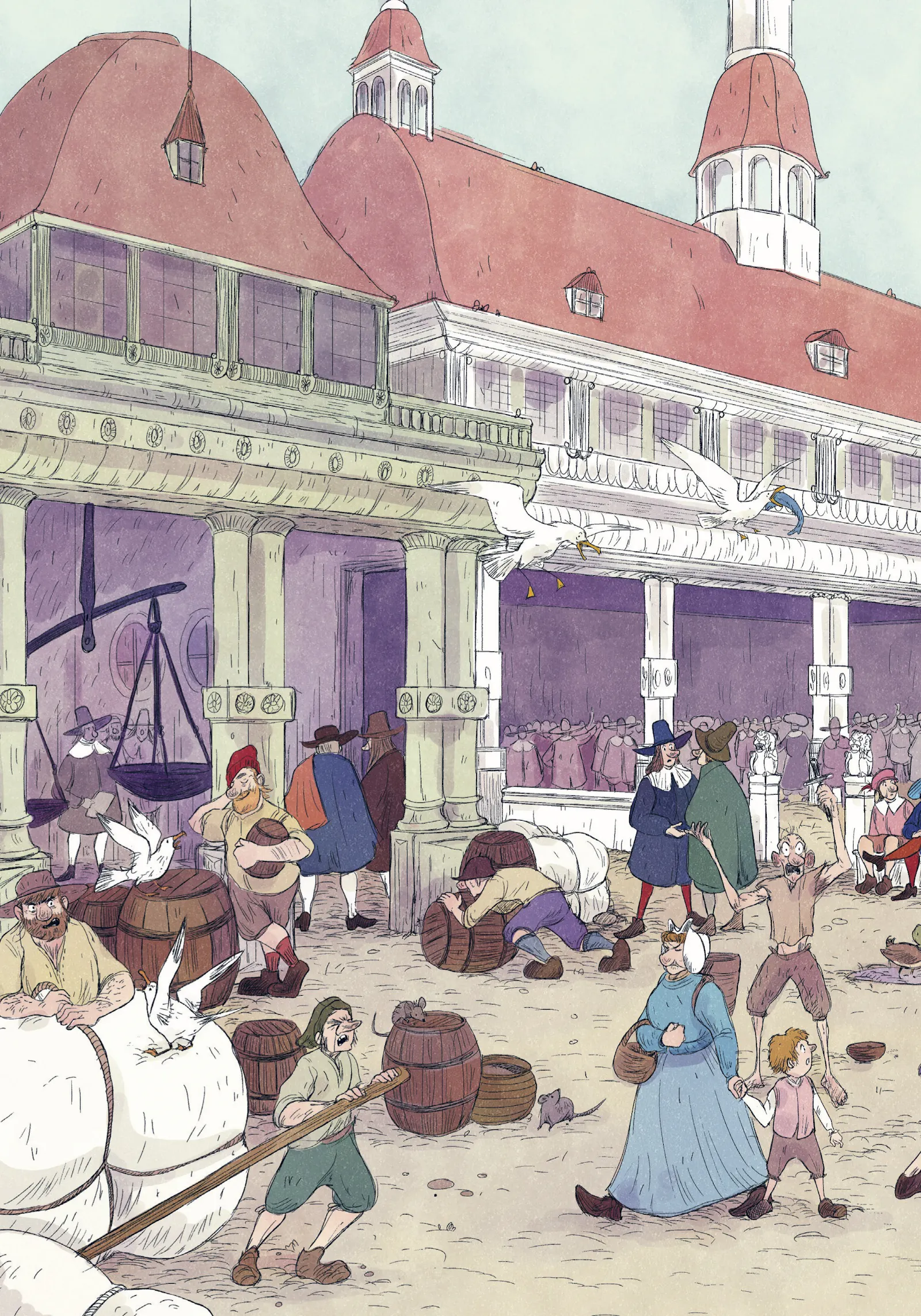 Hamburg 1687 Comic Zeter und Mordio Ansicht Marktplatz und Rathaus