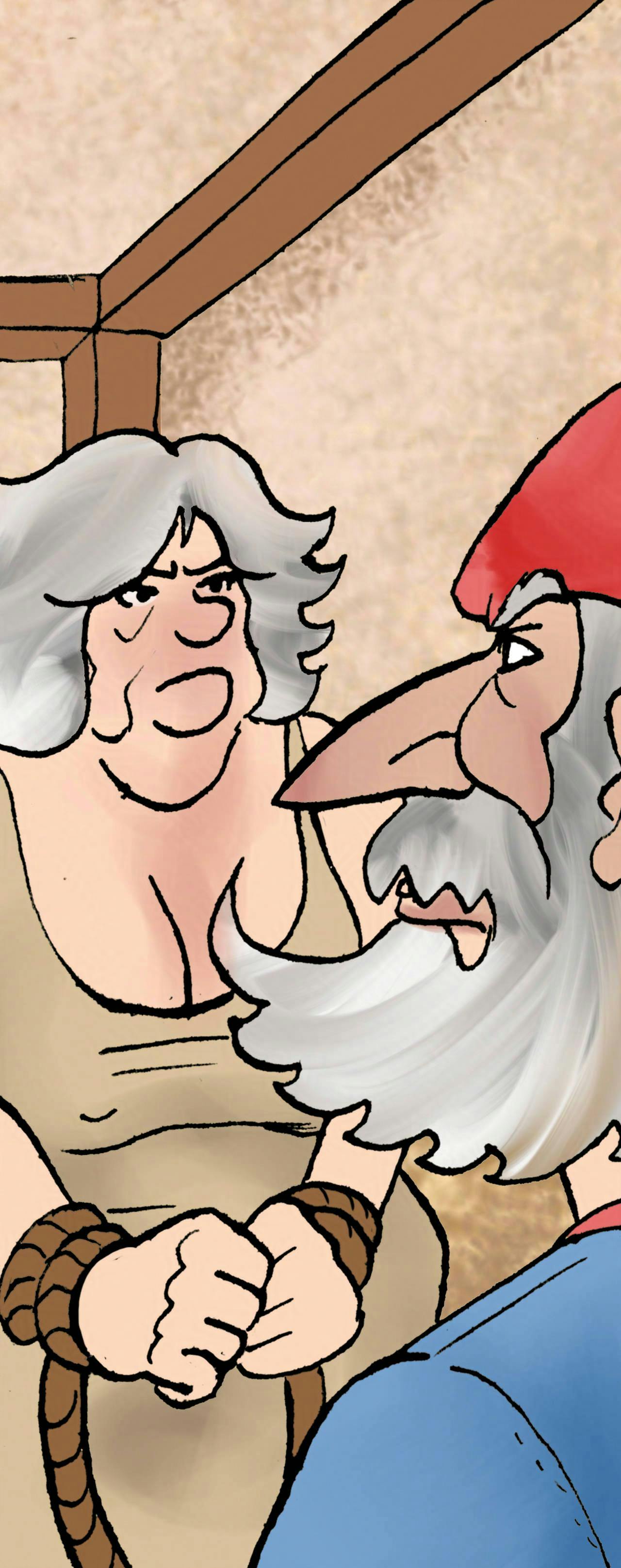 Panel 2.
Sheriff Hogsworth and Atra stare at one another.