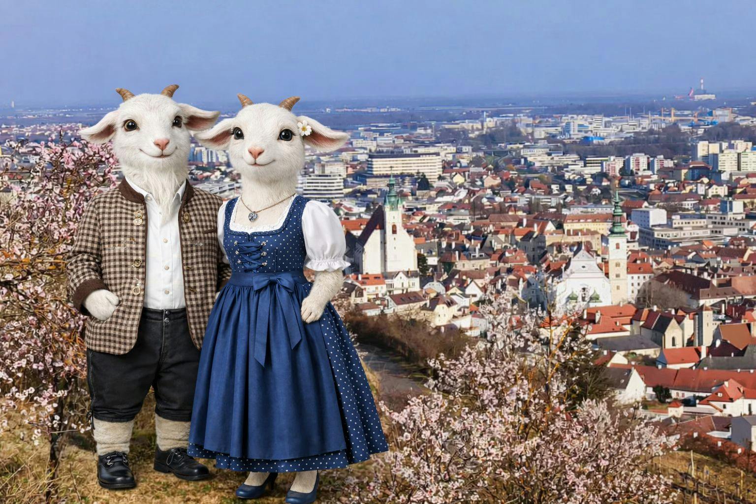 KI-generiertes Bild zweier Ziegen auf dem Kreuzberg bei Krems