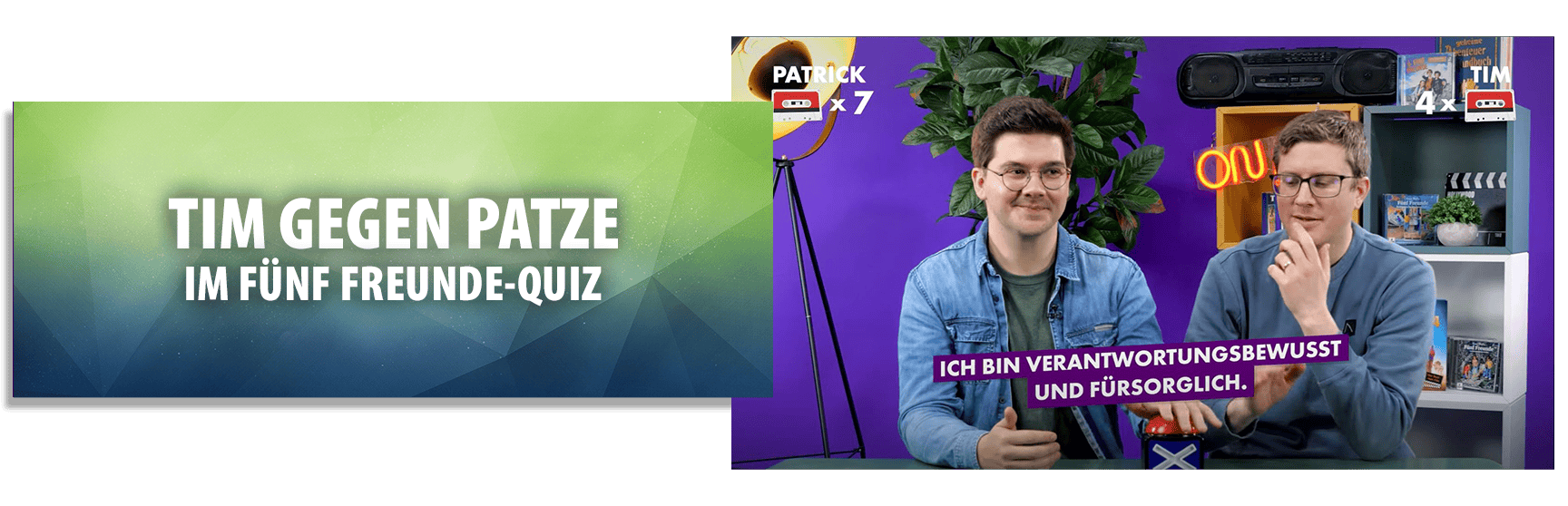 Sieh dir an, wie Tim und Patze Quizfragen zu den Hörspielen der "Fünf Freunde" beantwortet haben!