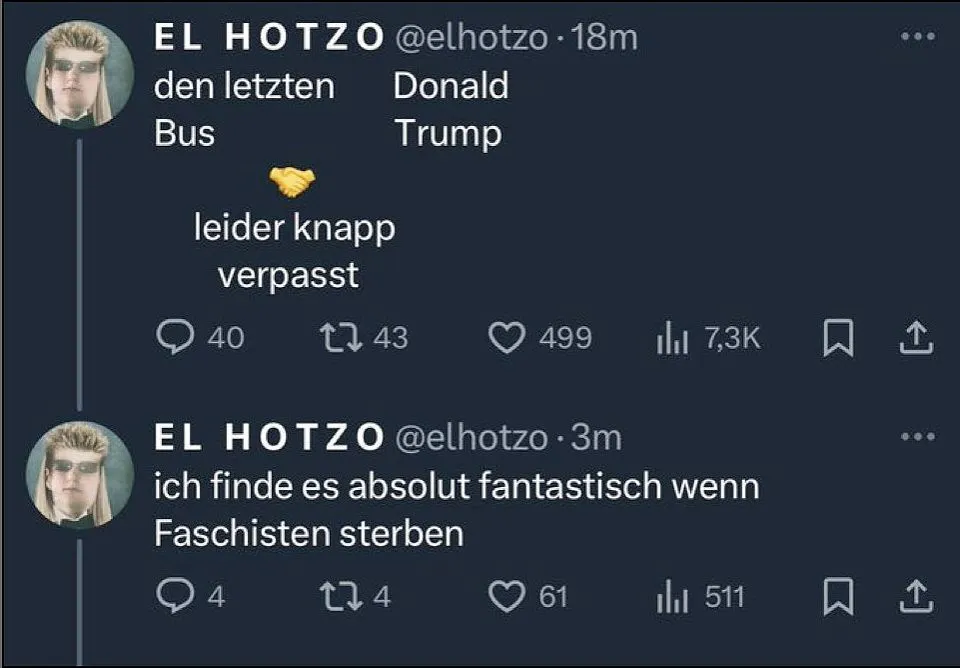 Ein Screenshot der mittlerweile gelöschten Posts von El Hotzo.
