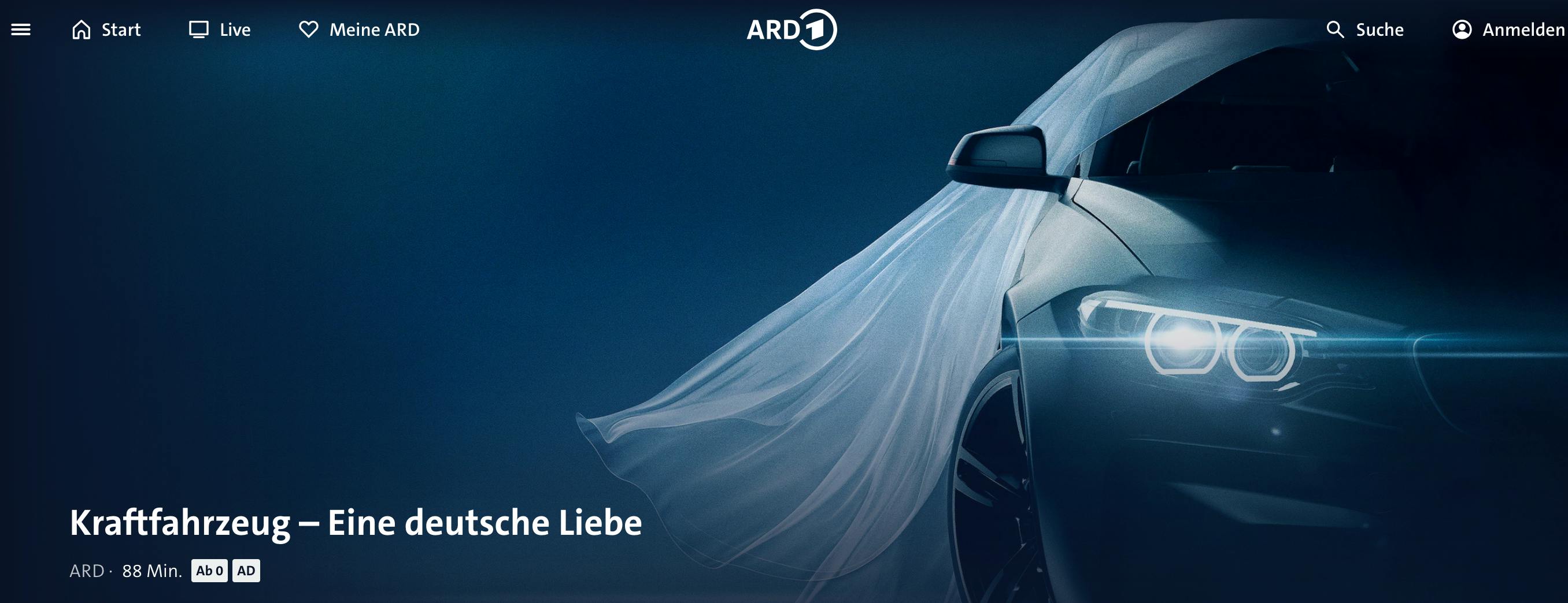 Cover der Dokumentation aus der Mediathek der ARD, ein Auto ist halb verhüllt von einer weißen Decke.
