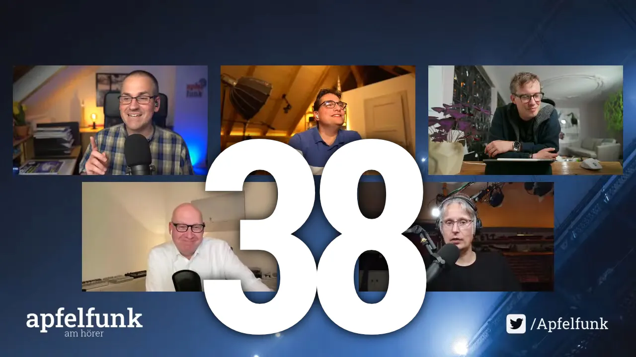 Bildschirmfoto von Apfelfunk am Hörer 38 mit Malte Kirchner, Jean-Claude Frick, Rafael Zeier, Jochen Siegert und Michael Reimann