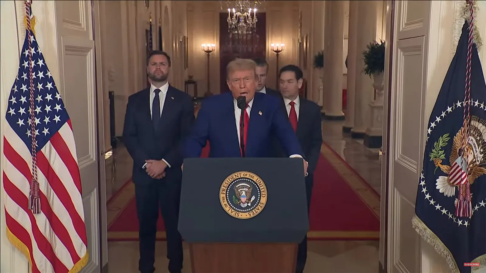 Screenshot Ansprache von Präsident Trump heute morgen